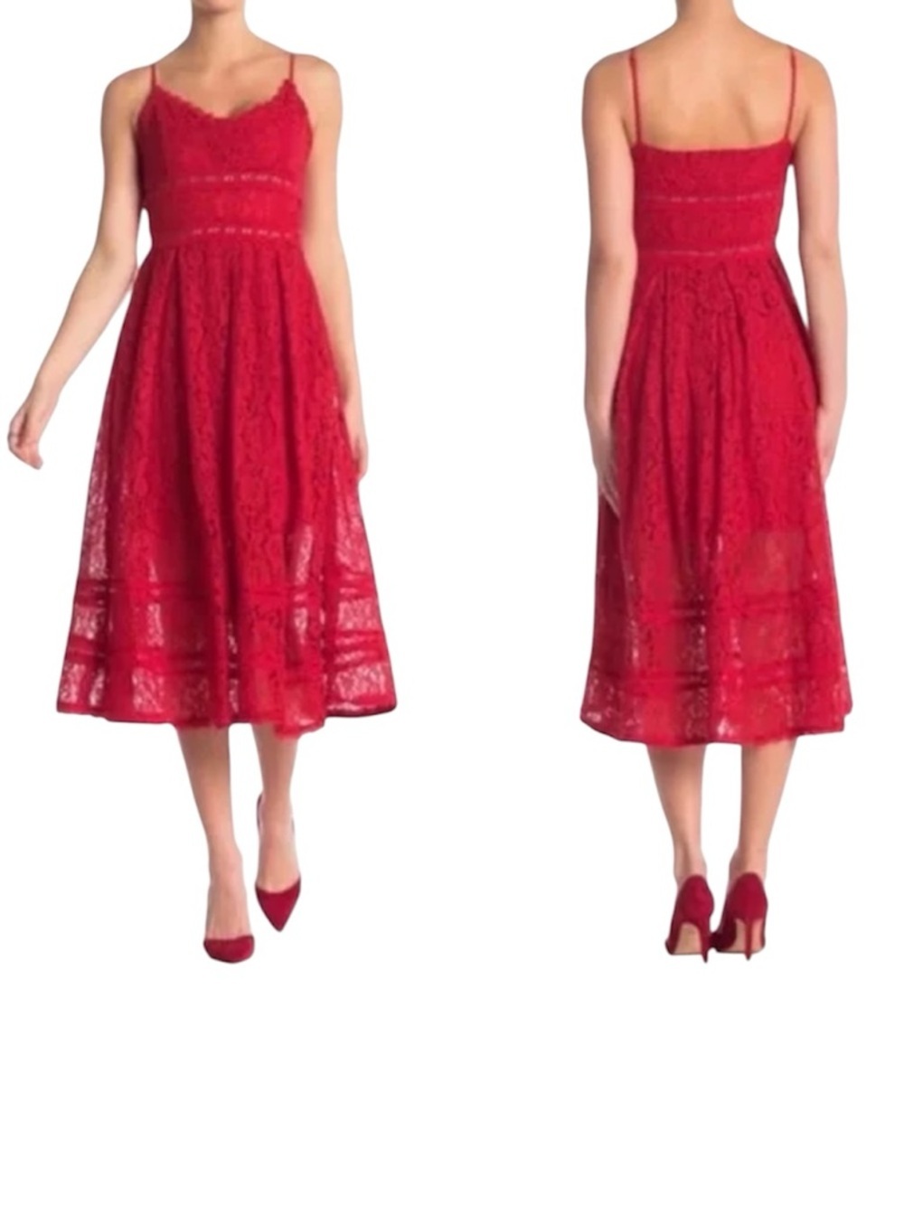 NSR Nordstrom Lace Midi Dress Size Small Boho Cottagecore Feminine Cherry Red